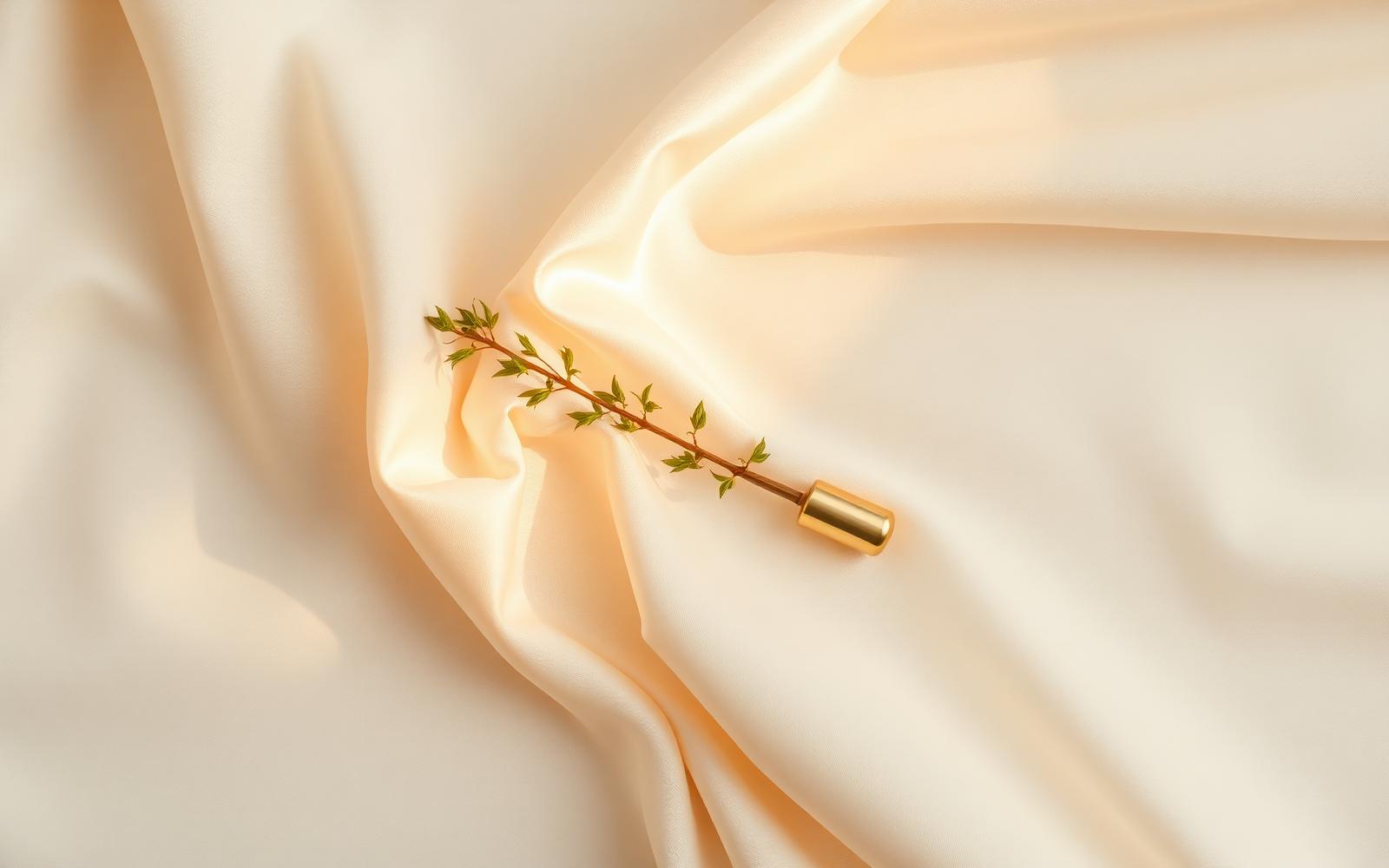 Silk fabric with a botanical sprig and brass dropper